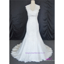 Sheer Neckline Bridal Gowns Buttons Lace Wedding Dress